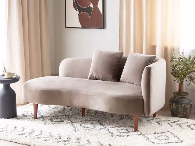 Chaise Lounge BELIANI in velluto beige con design moderno e lato destro, L/P/H: 168 x 74 x 75 cm