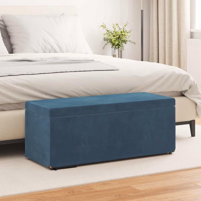 Pouf blu vidaXL in velluto con struttura in legno MDF L: 101 cm, P: 41 cm, H: 40 cm