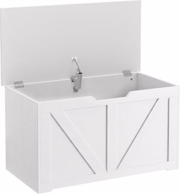 Cassapanca HOMCOM con cerniera di sicurezza e presa a U, finitura rustica bianca, portata 136 kg