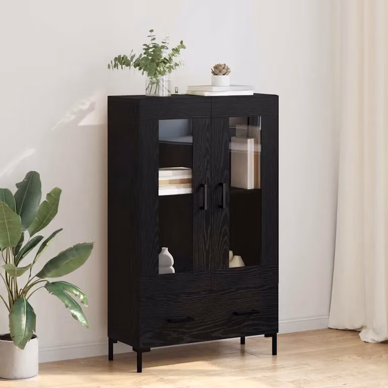 Credenza moderna vidaXL in nero con ante a battente e ripiani interni, L/P/H: 69,5 x 31 x 115 cm