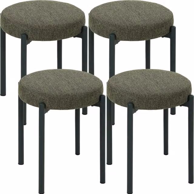Set di 4 sgabelli impilabili HOMCOM in tessuto effetto lino e acciaio, verde scuro