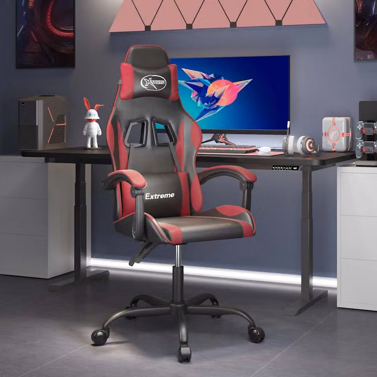 Sedia da Gaming Girevole vidaXL in Similpelle Nero e Rosso con Poggiatesta e Braccioli