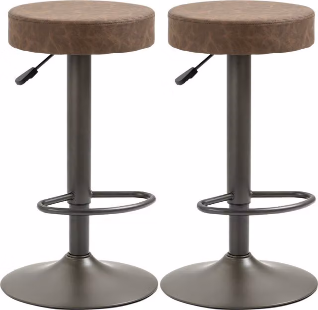 Set di 2 sgabelli alti moderni HOMCOM da cucina, girevoli con poggiapiedi e altezza regolabile in pelle PU, colore marrone, L/P/H: 35 x 36 x 64-85 cm