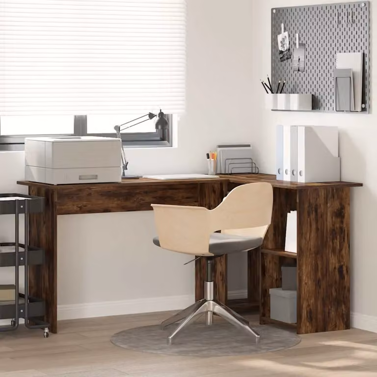 Scrivania angolare moderna vidaXL in legno ingegnerizzato rovere fumé L: 142 cm, P: 102 cm, H: 73 cm