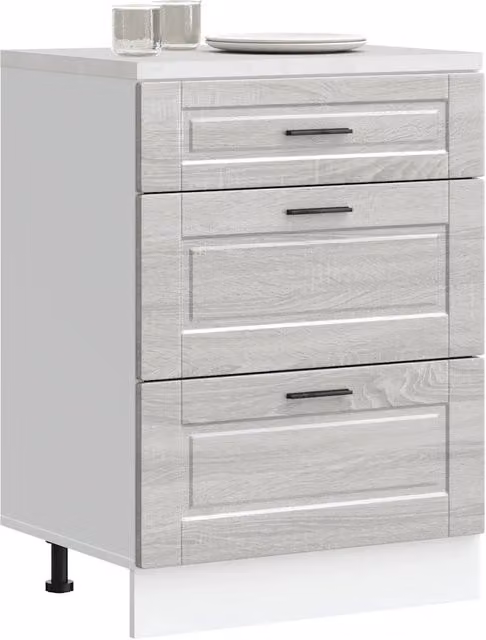 Base da cucina moderna Design Mania in legno multistrato grigio Sonoma con ante a battente e cassetti L: 46 cm, P: 60 cm, H: 81,5 cm