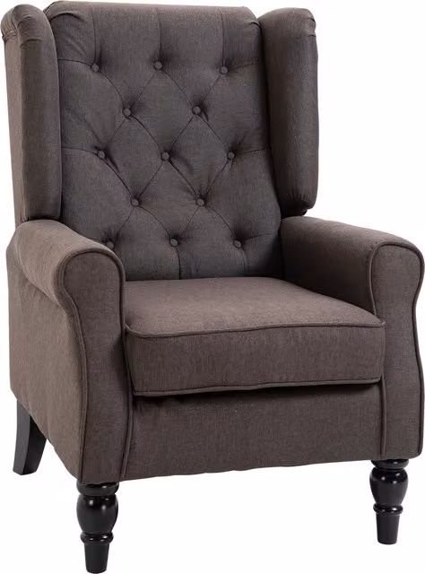 Poltrona classica HOMCOM in stile francese con seduta imbottita e cuscini, rivestimento in tessuto marrone, L: 74 cm, P: 86 cm, H: 102 cm