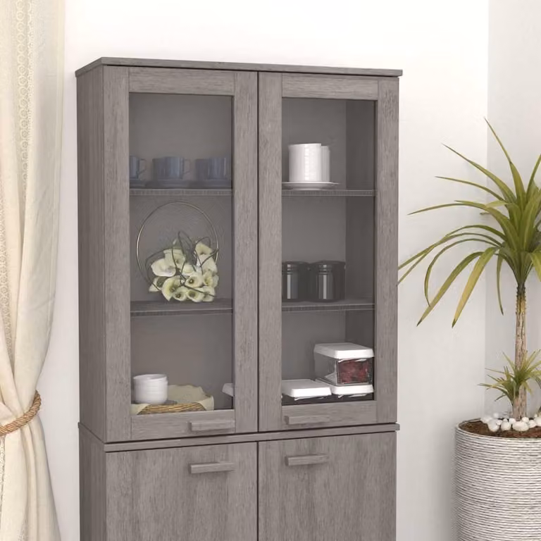 vidaXL Scaffale per Credenza Moderno Grigio con Ante in Vetro e Ripiani Interni in Legno di Pino, L/P/H: 85 x 35 x 100 cm