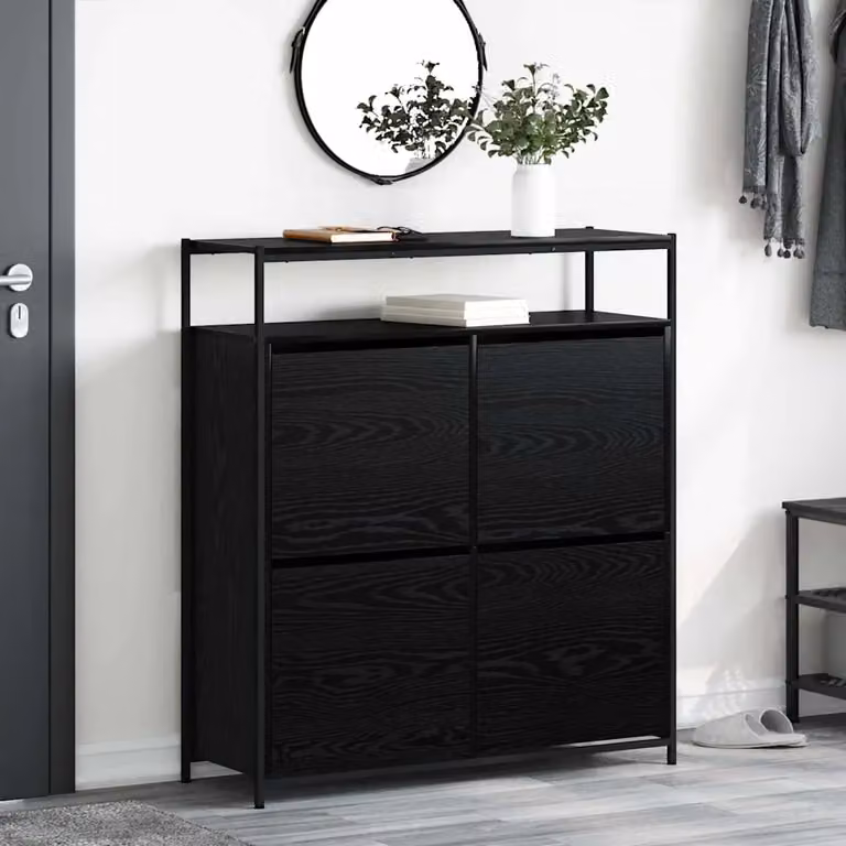 Mobile porta scarpe moderno vidaXL nero con ante a battente L: 100 cm, P: 34 cm, H: 112 cm