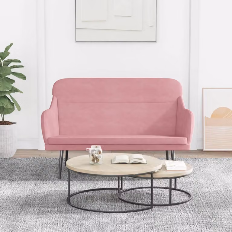 Panca vidaXL in velluto rosa con braccioli e struttura in metallo L: 110 cm, P: 76 cm, H: 80 cm