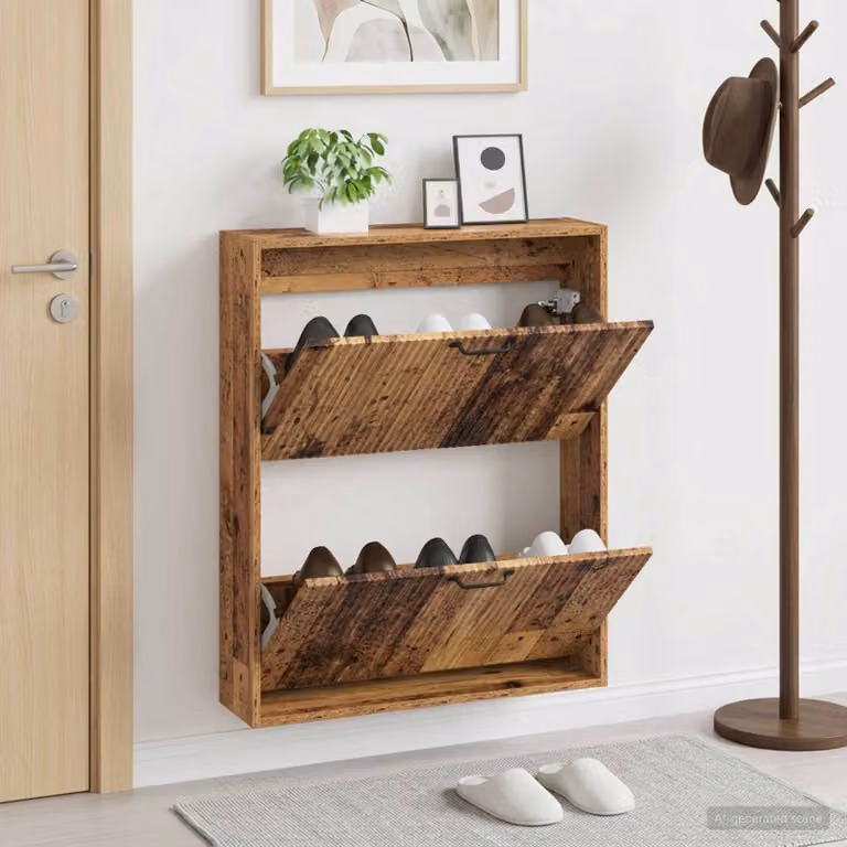 vidaXL Mobiletto per Scarpe da Muro HOORN Moderno in Legno e Metallo, L/P/H: 71 x 17 x 86 cm, Marrone e Nero