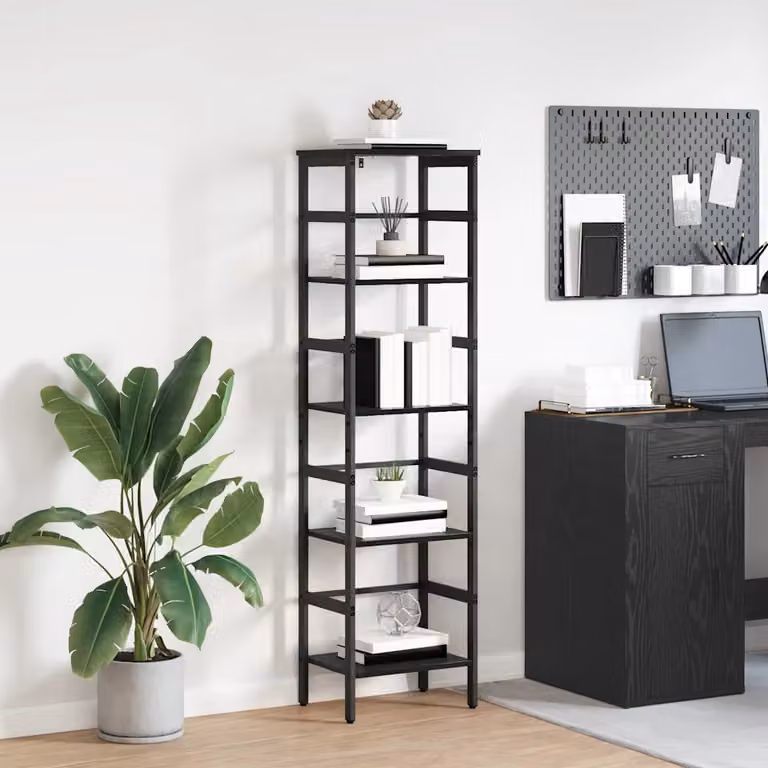 Libreria a 4 livelli vidaXL in stile industrial con legno e metallo, colore nero, L 40 cm x P 29,5 cm x H 149 cm
