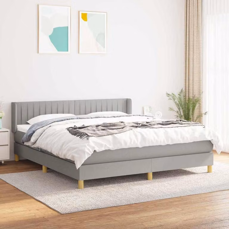 vidaXL Giroletto a Molle con Materasso Ibrido in Tessuto Grigio Chiaro e Bianco L/P/H: 160 x 200 cm