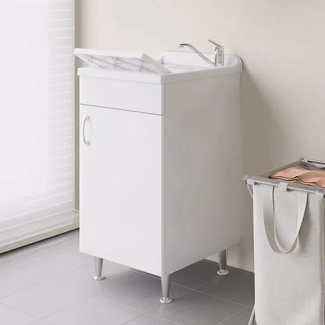 Mobile lavatoio Fedra Negrari in legno bianco con asse e kit di scarico incluso L: 45 cm, P: 50 cm