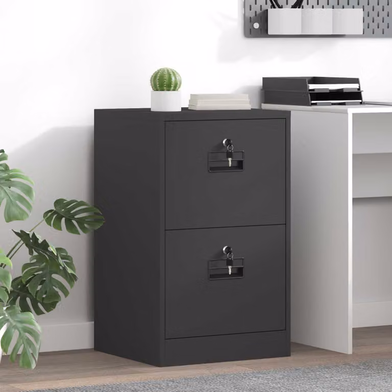 Armadio per file in metallo vidaXL stile industrial con cassetti e serratura, Nero, L: 45,5 cm, P: 42 cm, H: 74,5 cm