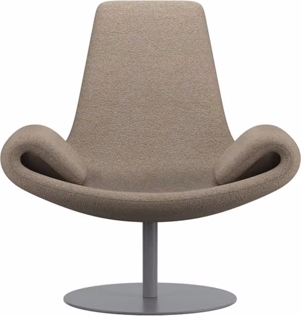 Poltrona lounge moderna Qeeboo Wing in tessuto bouclé con braccioli e base girevole in metallo, disponibile in grigio o beige, L: 79 cm, P: 102 cm, H: 148 cm