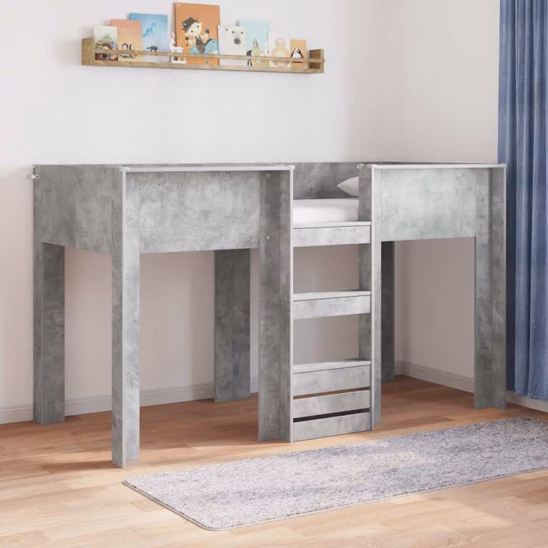 Letto a castello per bambini vidaXL in legno ingegnerizzato grigio, L/P/H: 90 x 190 x 163 cm