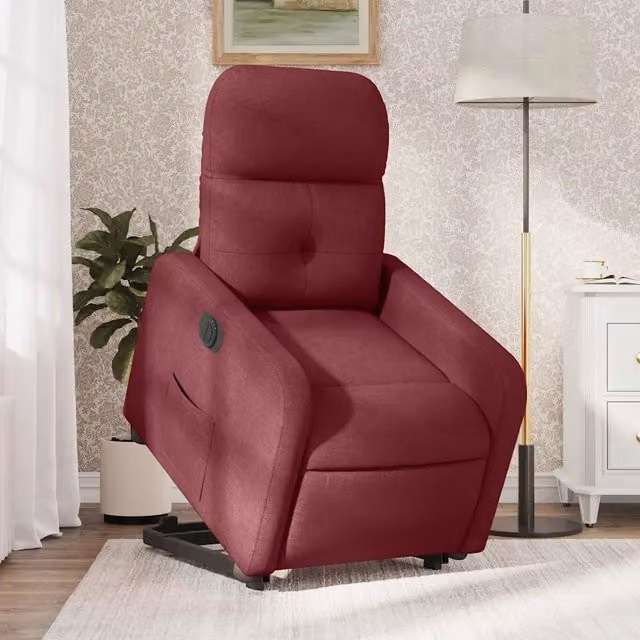 Poltrona Alzapersona Reclinabile Elettrica vidaXL in Tessuto Rosso con Braccioli e Funzione di Assistenza al Sollevamento