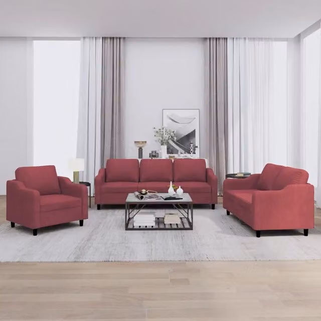 Set di divani moderno vidaXL composto da un divano a 3 posti e un divano a 2 posti in tessuto rosso con cuscini coordinati per il tuo soggiorno