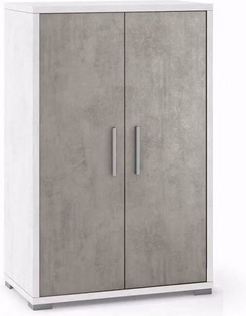 Mobile Armadio Sarmog con 2 Ante, Struttura Bianco Ossido e Frontali Cemento, H110 x L71 x P41 cm