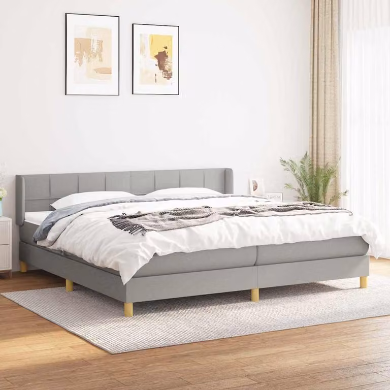vidaXL Giroletto a Molle con Materasso Ibrido in Tessuto Grigio e Bianco L/P: 200 x 200 cm