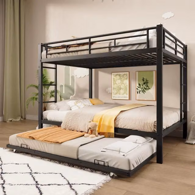 Letto a castello Mivray in metallo nero con letto estraibile, L/P/H: 140 x 200 x 150 cm