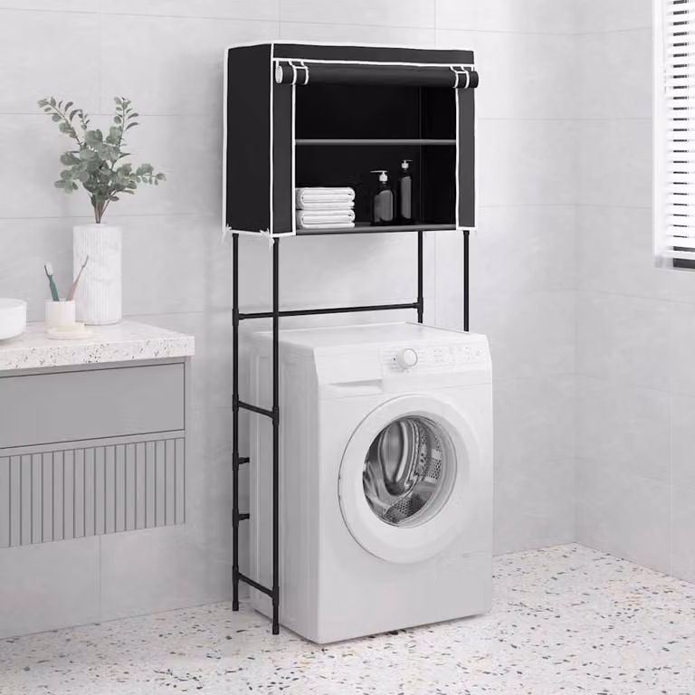 Rastrelliera per lavatrice vidaXL a 2 livelli in metallo nera L: 71 cm, P: 29,5 cm, H: 170,5 cm