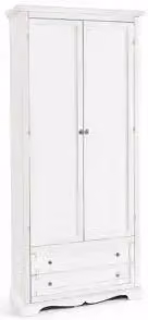 Armadio porta scope e prodotti per la pulizia KIVIO in legno di pino bianco stile shabby chic con ante a battente e 2 cassetti L/P/H: 40 x 87 x 192 cm