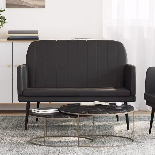 Panca-Sgabello Design Mania in Similpelle Nera con Struttura in Metallo L: 107 cm, P: 80 cm, H: 81 cm