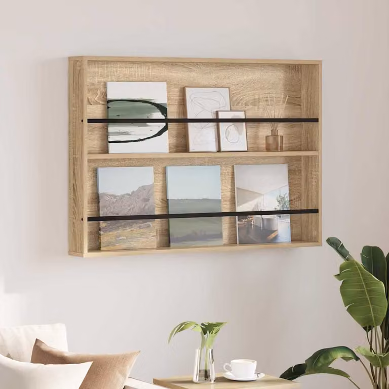 Scaffale per riviste moderno vidaXL in legno color marrone con ripiani regolabili L: 100 cm, P: 12 cm, H: 70 cm