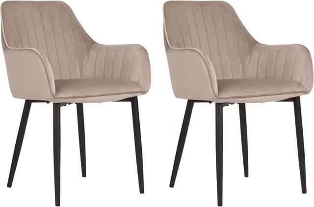Set di 2 sedie da pranzo Beliani con braccioli in velluto beige e gambe in metallo nero per soggiorno e cucina
