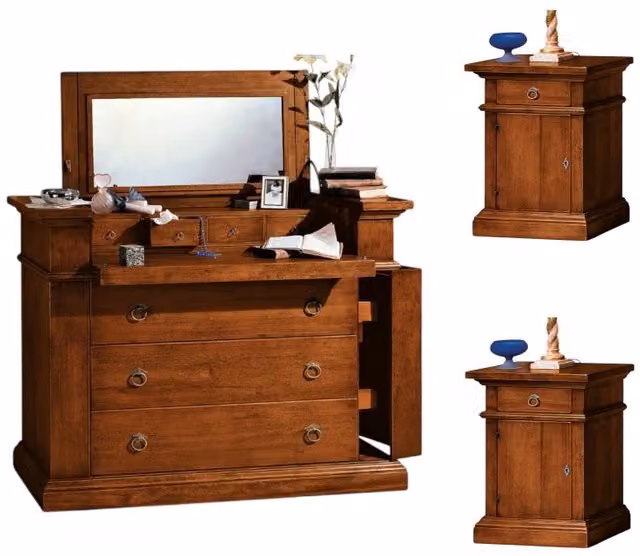 Set da camera da letto Mobili 2G composto da una cassettiera e due comodini in legno massiccio stile arte povera color noce
