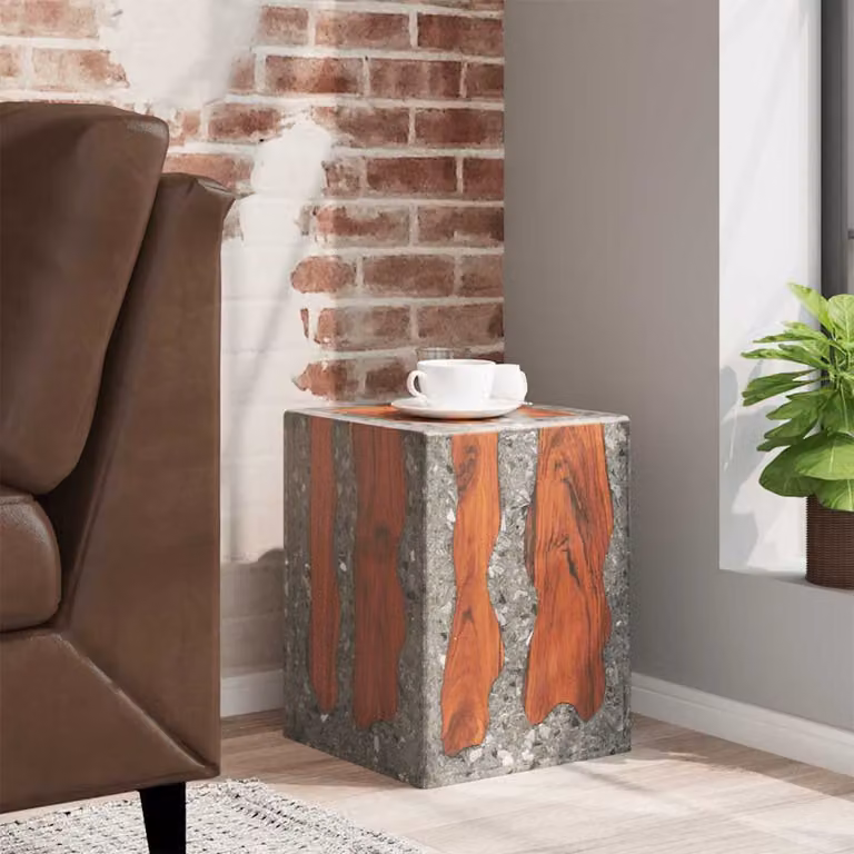 Sgabello vidaXL in legno massello di teak e resina multicolore stile rustico L/P/H: 40 x 40 x 30 cm