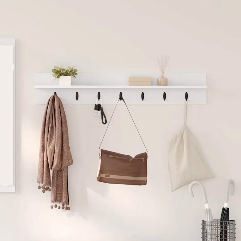 vidaXL Appendiabiti a muro moderno in MDF Bianco L 100 cm x P 10,5 cm x H 18 cm