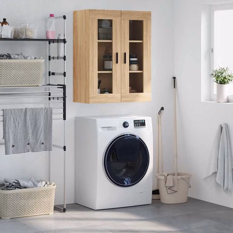Mobile a parete vidaXL in rovere con ante in vetro per soggiorno o camera da letto L: 69,5 cm, P: 34 cm, H: 90 cm