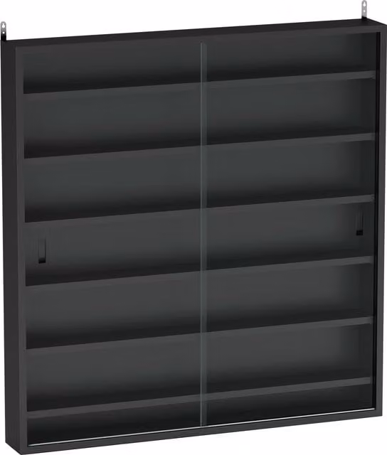 Bacheca Portaoggetti HOMCOM in Legno e Vetro con Ante in Vetro e Ripiani Regolabili, Nero, L: 80 cm, P: 9.5 cm, H: 83 cm