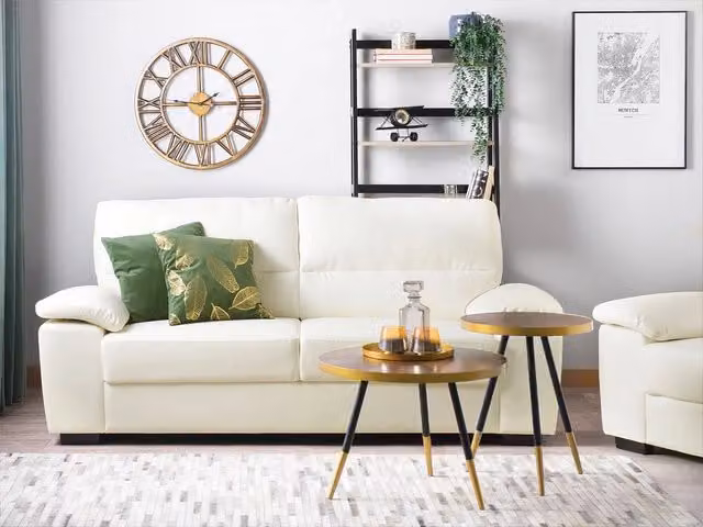 Divano moderno da soggiorno Beliani a 3 posti in ecopelle color bianco e beige L: 195 cm, H: 90 cm, P: 74 cm