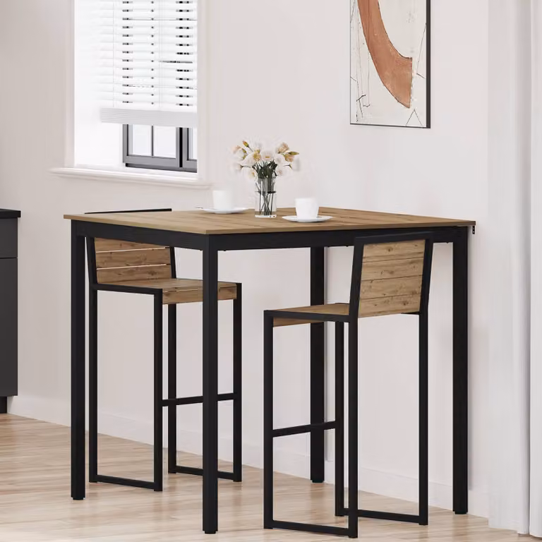 vidaXL Tavolo Bar Quadrato Moderno in Legno Ingegnerizzato e Metallo, Nero e Marrone, L: 110 cm, P: 110 cm, H: 105 cm