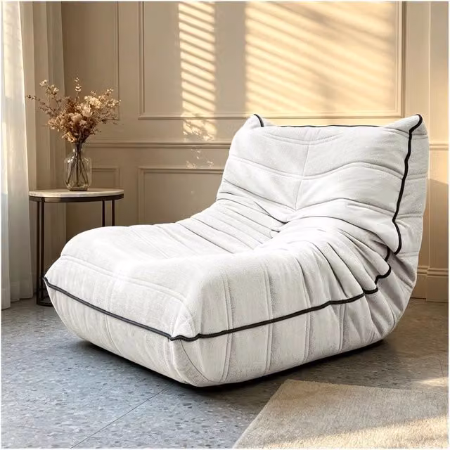 Divano a sacco Minimal in tessuto bianco con schienale ergonomico per soggiorno e camera da letto H: 96,0 cm, L: 64,5 cm, P: 10,5 cm