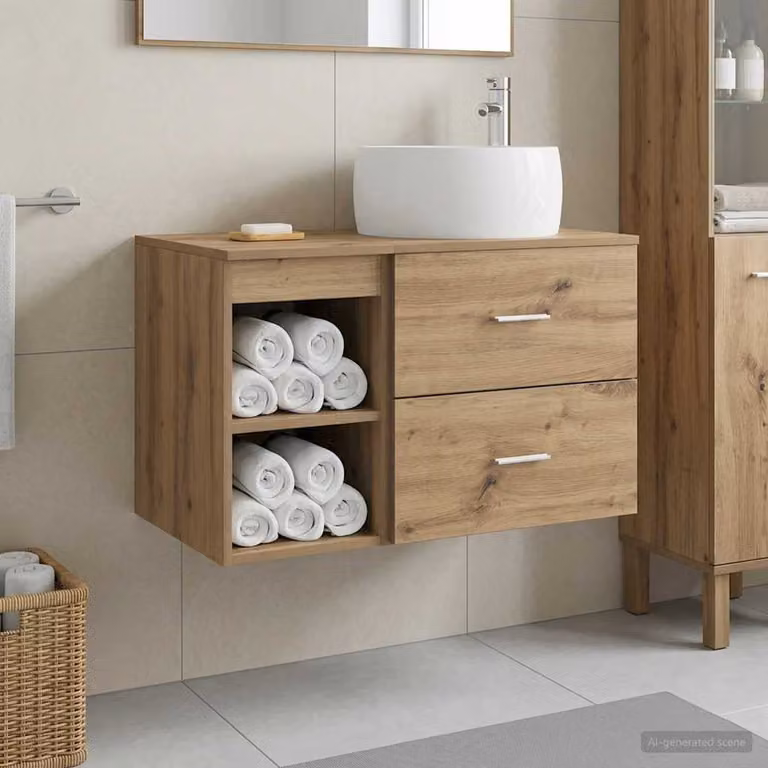 Set di mobili per il bagno moderno vidaXL composto da mobile lavabo e pensile a parete in colore marrone, L/P/H: 80,0 x 44,5 x 49,5 cm e 44,5 x 33,75 x 33,75 cm