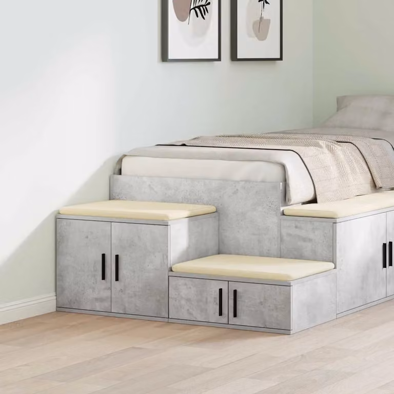 Set di 2 armadi moderni vidaXL in MDF grigio cemento e nero, L 118 x P 41 x H 40 cm