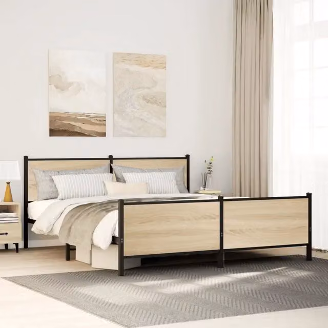 Letto senza materasso vidaXL in metallo e rovere sonoma, L/P: 200 x 200 cm