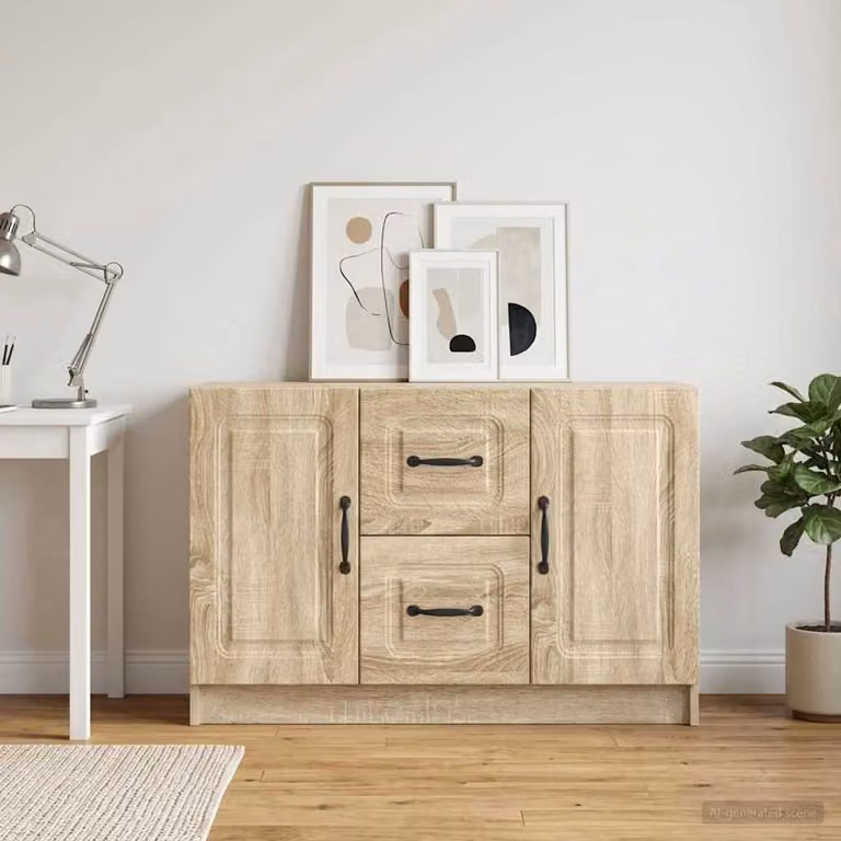 Credenza moderna vidaXL in legno ingegnerizzato e metallo, colore rovere sonoma, L 89 x P 34,5 x H 57 cm