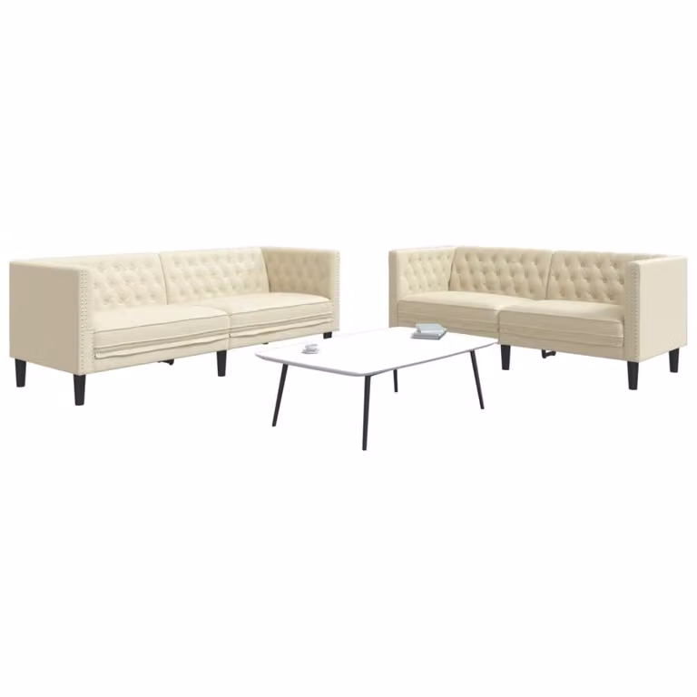 Set di 2 Divani Chesterfield vidaXL in Similpelle Beige con Struttura in Legno Solido