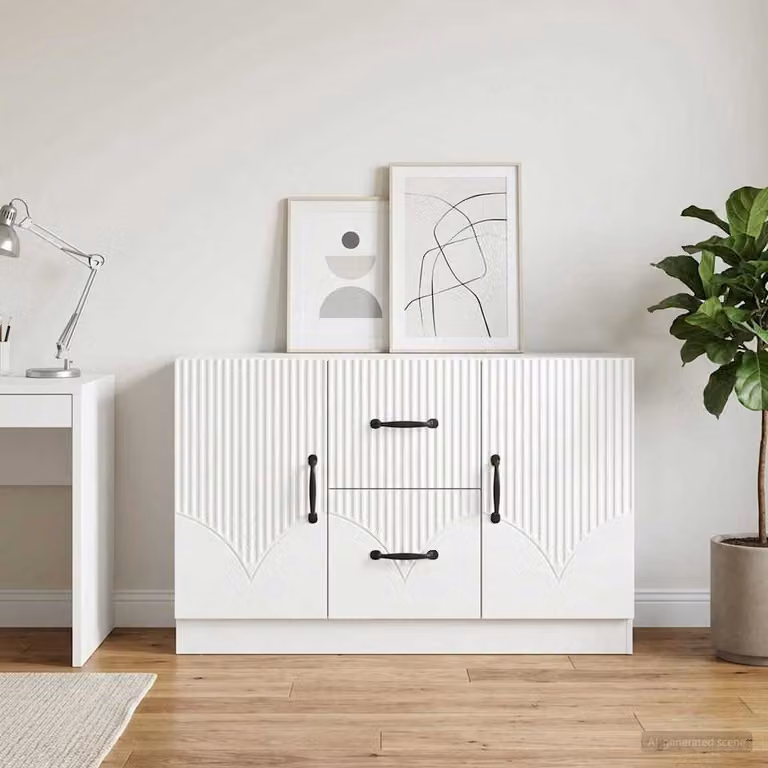 Credenza moderna vidaXL in legno ingegnerizzato bianco lucido L 89 x P 34,5 x H 57 cm