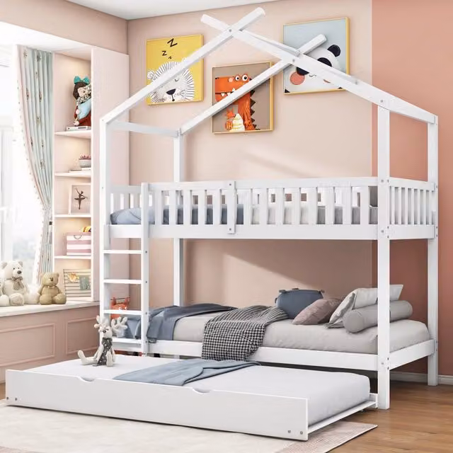 Letto a castello estraibile REDOM per bambini in legno e MDF bianco L/P/H: 200 x 90 x 53,75 cm