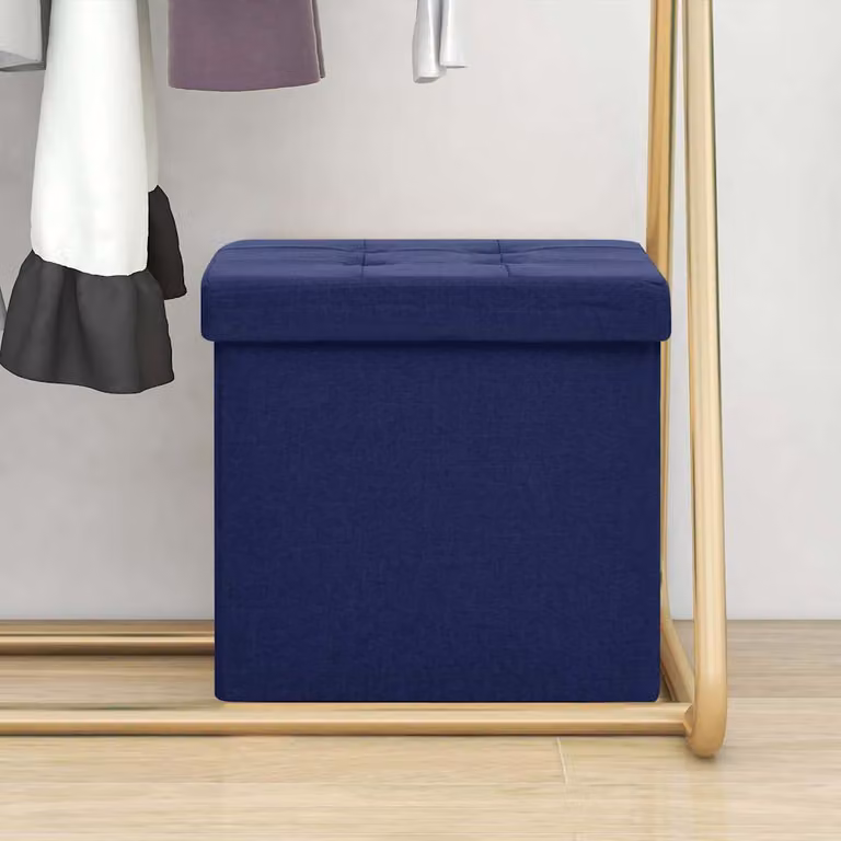 Sgabello con Contenitore Pieghevole vidaXL Blu in Tessuto con Rivestimento Rimovibile L/P/H: 38 x 38 x 38 cm