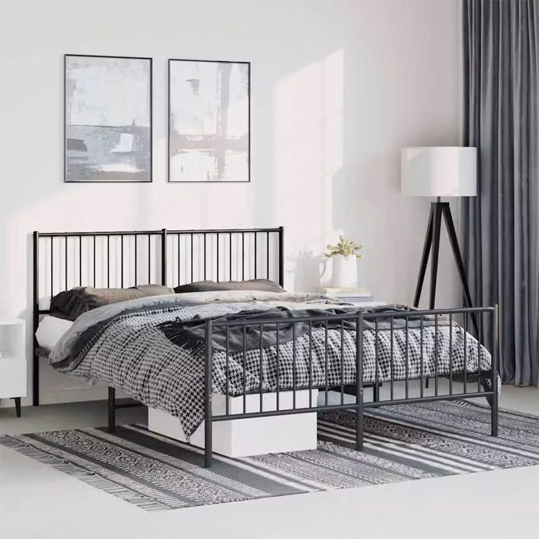 vidaXL Giroletto in Metallo Nero con Testiera e Pediera L: 142 cm, P: 196 cm, H: 90,5 cm