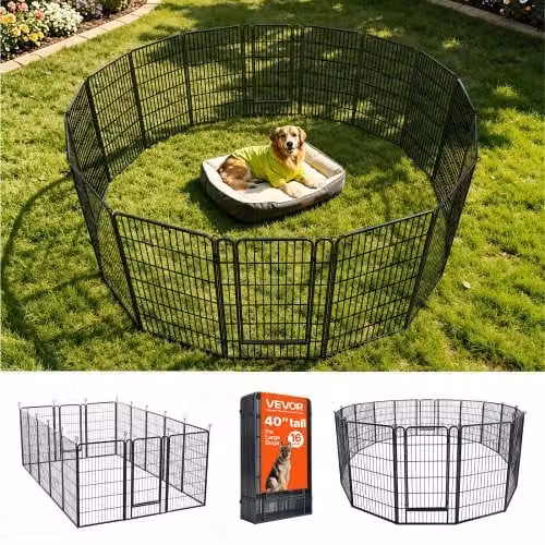 Recinzione pieghevole Vevor per cani in metallo nero con 16 pannelli, ideale per uso interno ed esterno in giardino o campeggio