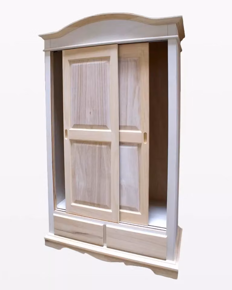 Armadio con 2 ante scorrevoli in legno di pino grezzo Mobili 2G L/P/H: 122 x 59 x 200 cm