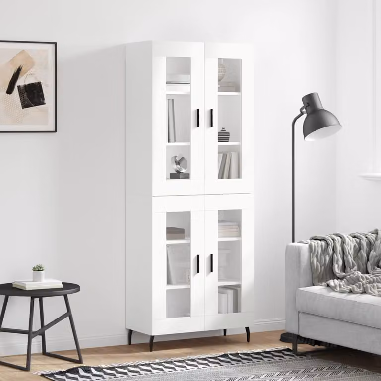 Credenza bianca vidaXL in legno e vetro con ante a battente e ripiani interni L/P/H: 69,5 x 34 x 180 cm